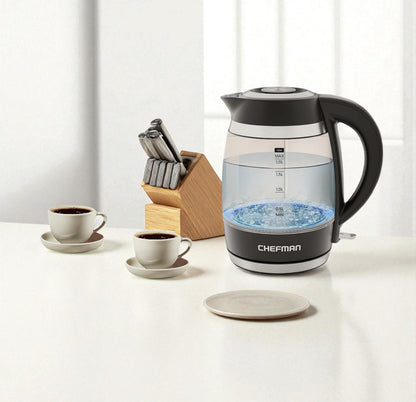 1.8L Electric Kettle, 1500W Fast Boil, Borosilicate Glass, Auto Shutoff,BPA Free