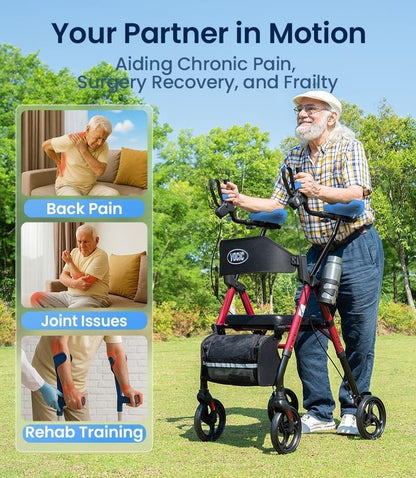 VOCIC Z22 Upright Walkers for Seniors with Seat - Red - GelSoft Stand Up Walker