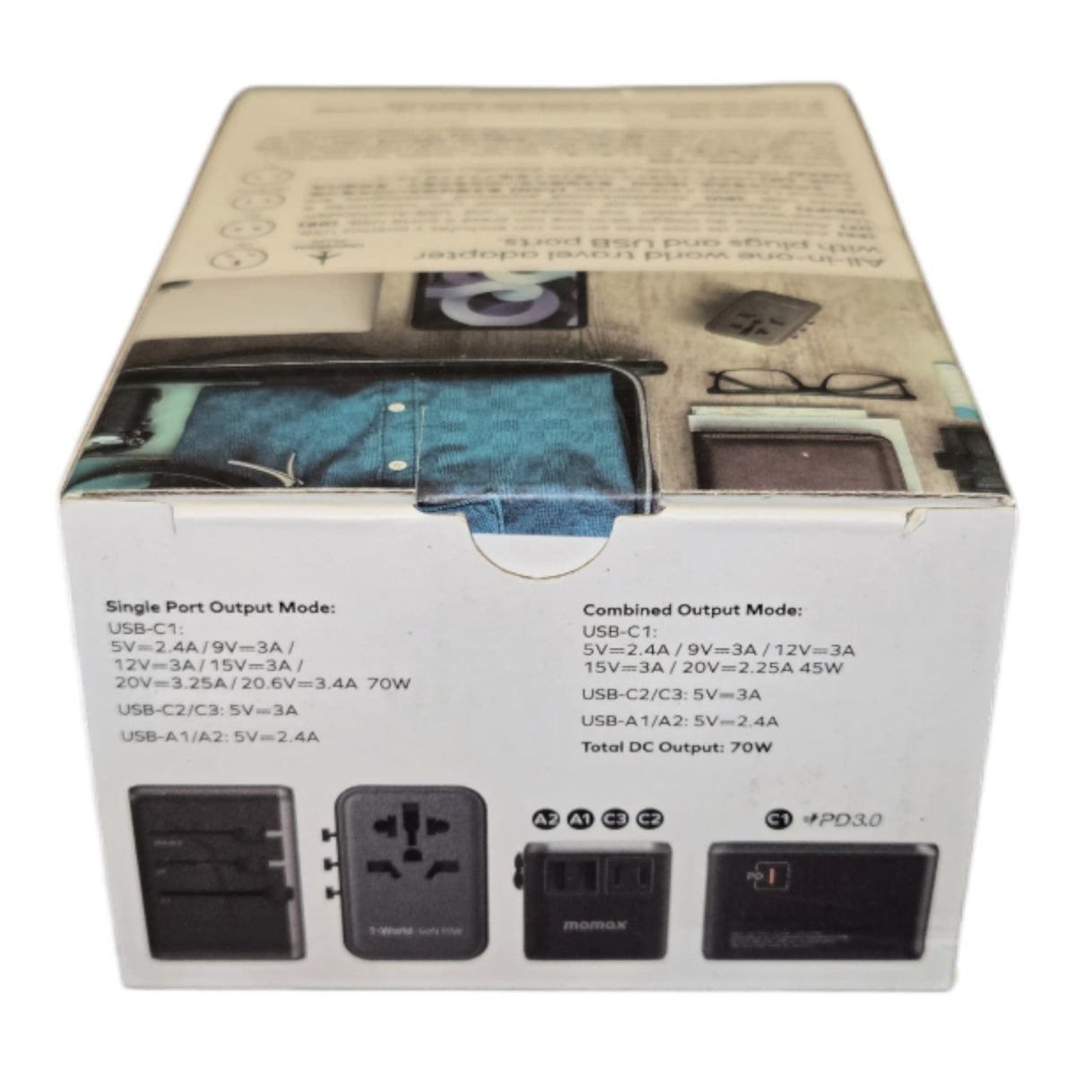 Momax 1-World 70w GaN Universal Travel UK EU AU US Multi Plug Adapter - Black