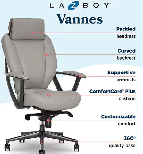 La-Z-Boy Vannes Leather Executive Chair Black (60101-GRY)