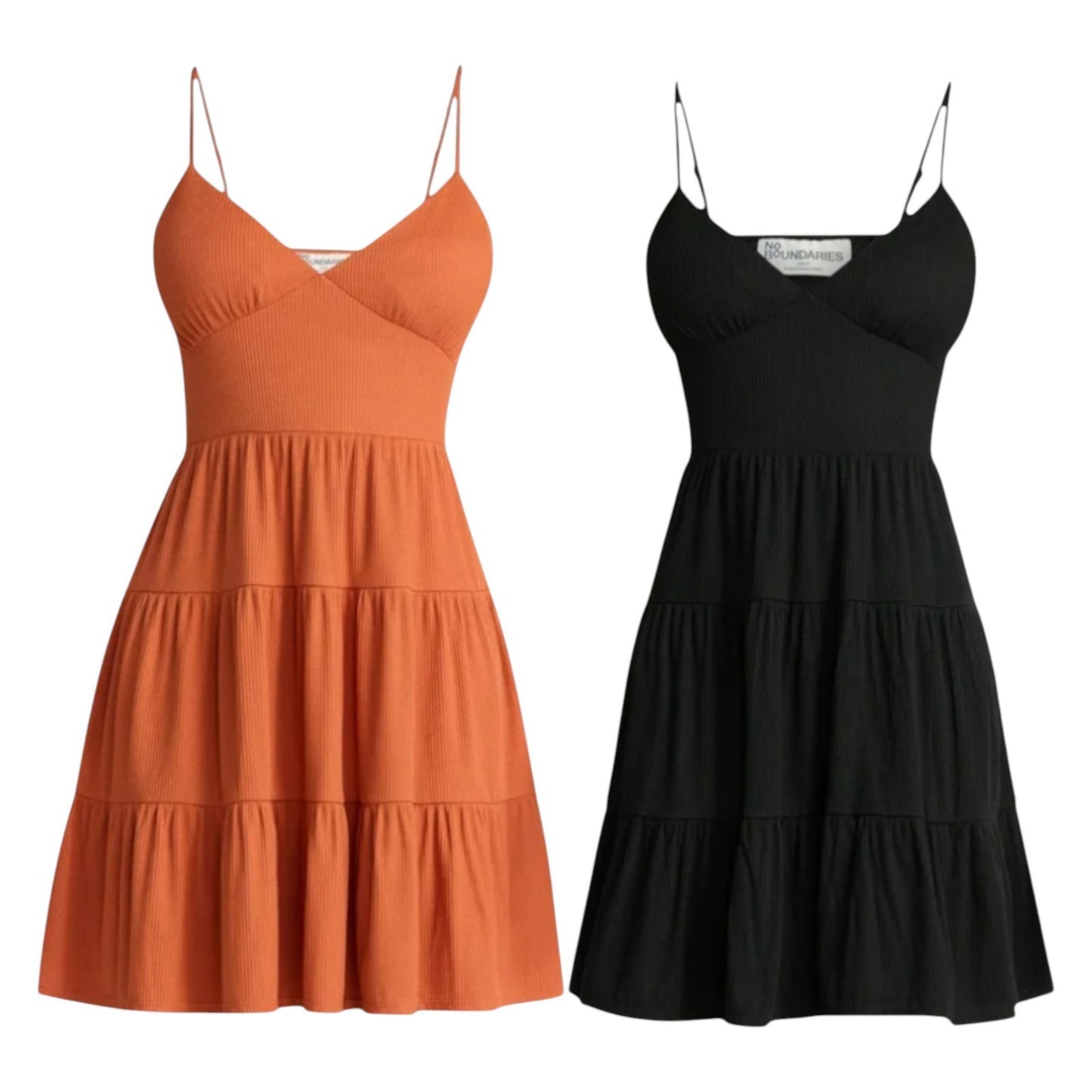 No Boundaries Women’s Burnt Orange or Black Mini Tier Dress