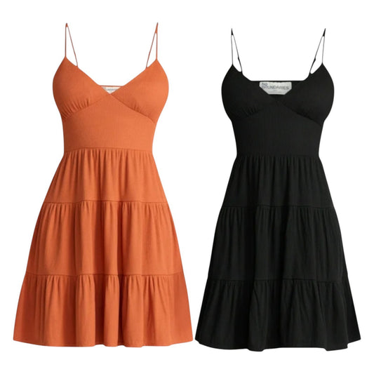 No Boundaries Women’s Burnt Orange or Black Mini Tier Dress