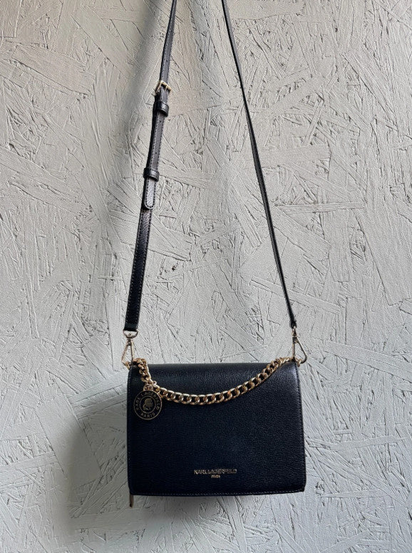 KARL LAGERFELD Paris Lourdes leather chain strap crossbody bag - BLACK