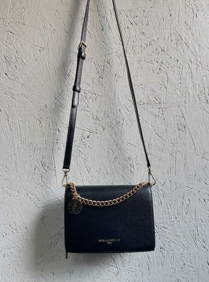 KARL LAGERFELD Paris Lourdes leather chain strap crossbody bag - BLACK