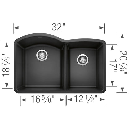 BLANCO Diamond 60/40 Undermount Kitchen Sink, 32" L X 21" W