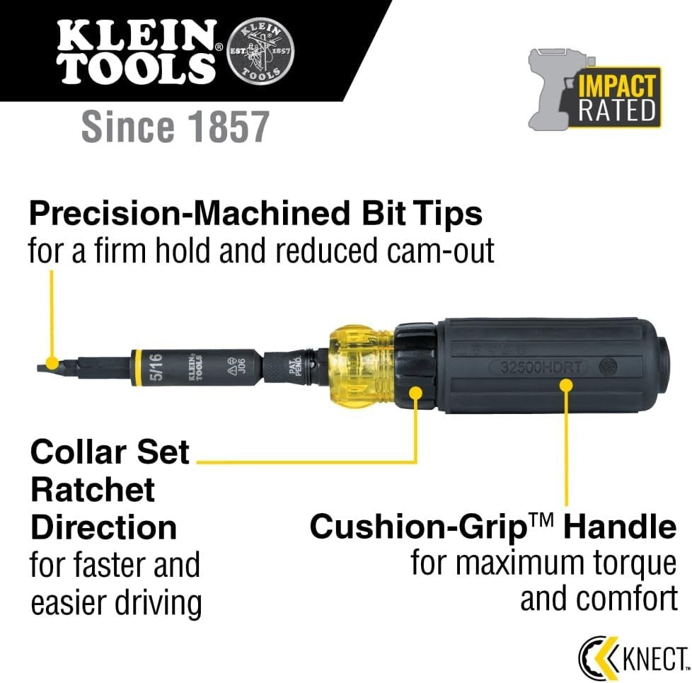🛠️ Klein Tools 32500HDRT 11-in-1 Screwdriver/Nut Driver Ratcheting Impact-Rated