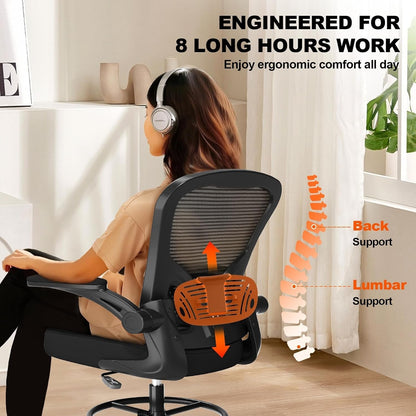 Synorla Ergonomic Drafting Chair, Tall Office Chair with Flip-Up Armrests, Breat