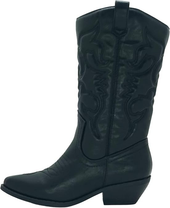 Soda Reno Western Cowgirl Cowboy Pointed Toe Mid Calf Black Boots Women