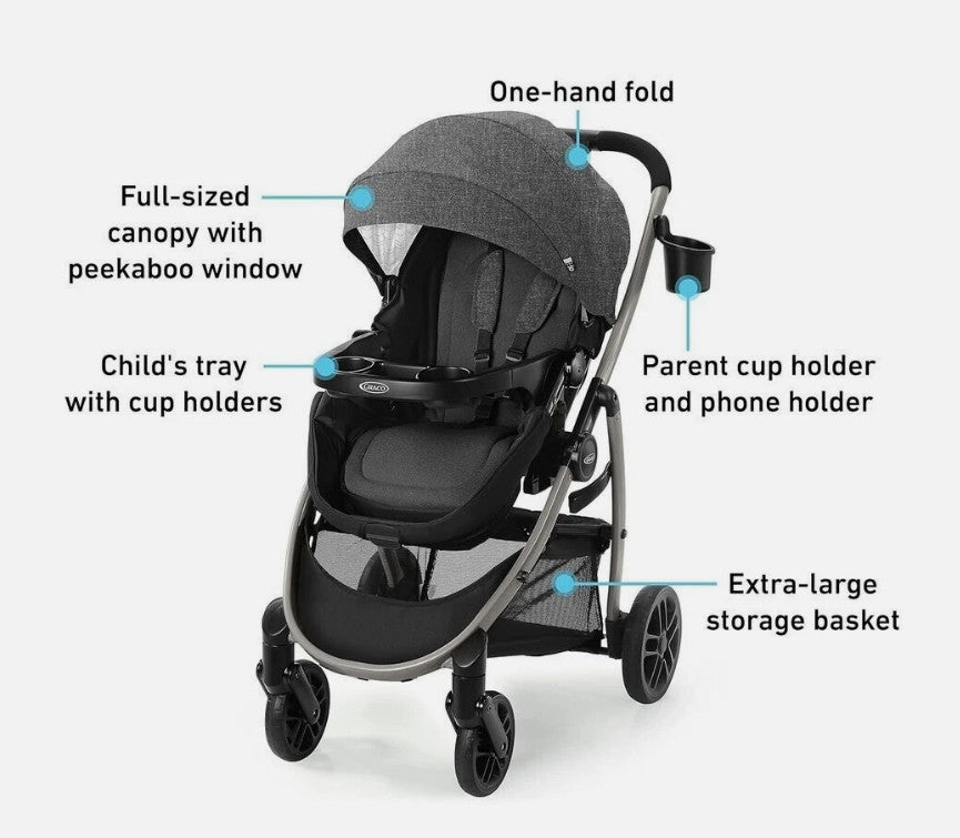 Graco Modes Pramette Stroller, 3 in 1 Car Seat Carrier to Stroller, Redmond