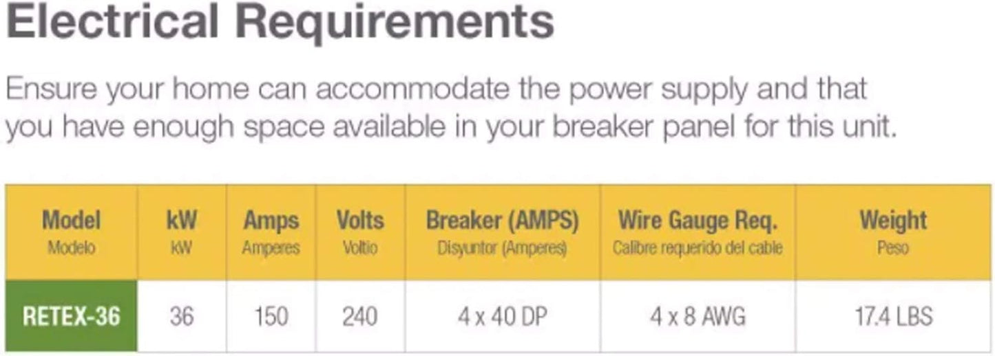 Rheem Performance 36kw Tankless Electric Water Heater RETEX-36 Open Box