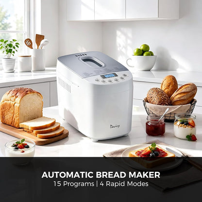 Davivy 3.3LBS 15-in-1 Bread Maker Automatic Compact Dough Machine Nonstick White