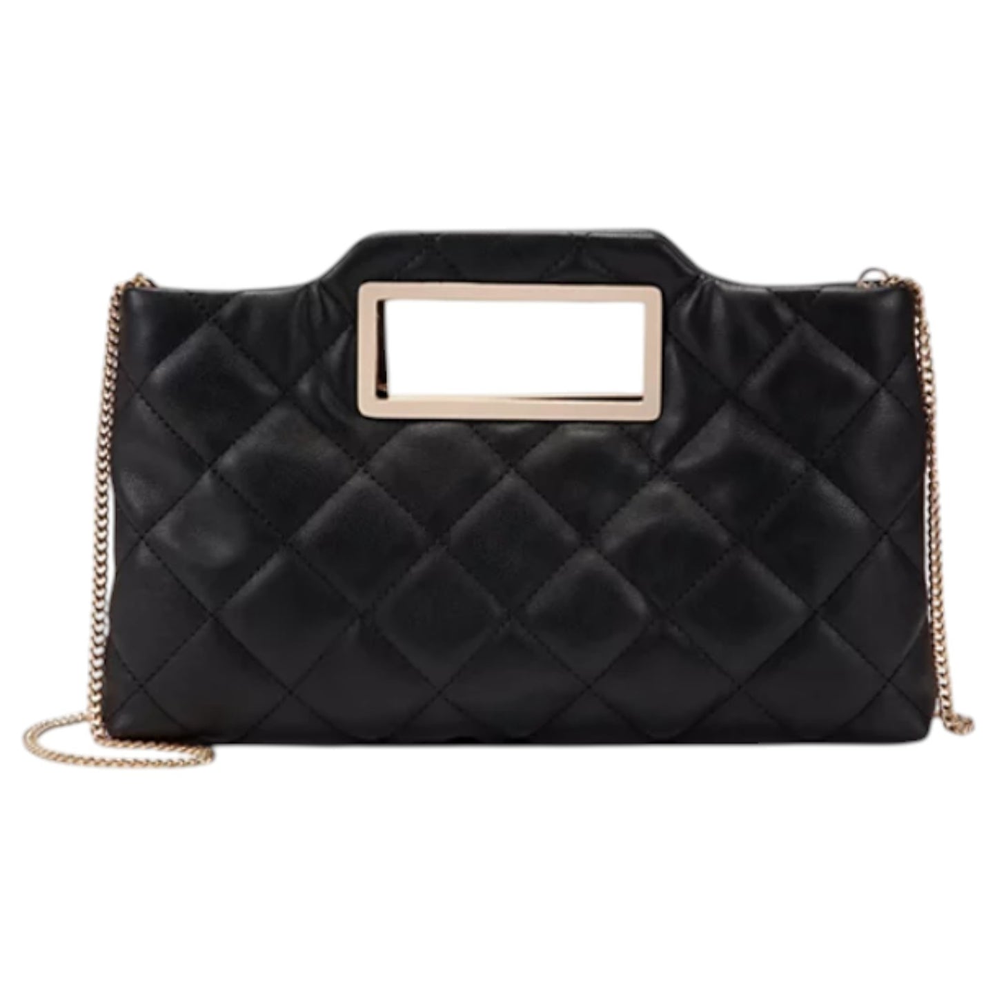 INC Juditth open handle quilted faux-leather clutch shoulder bag -BLACK