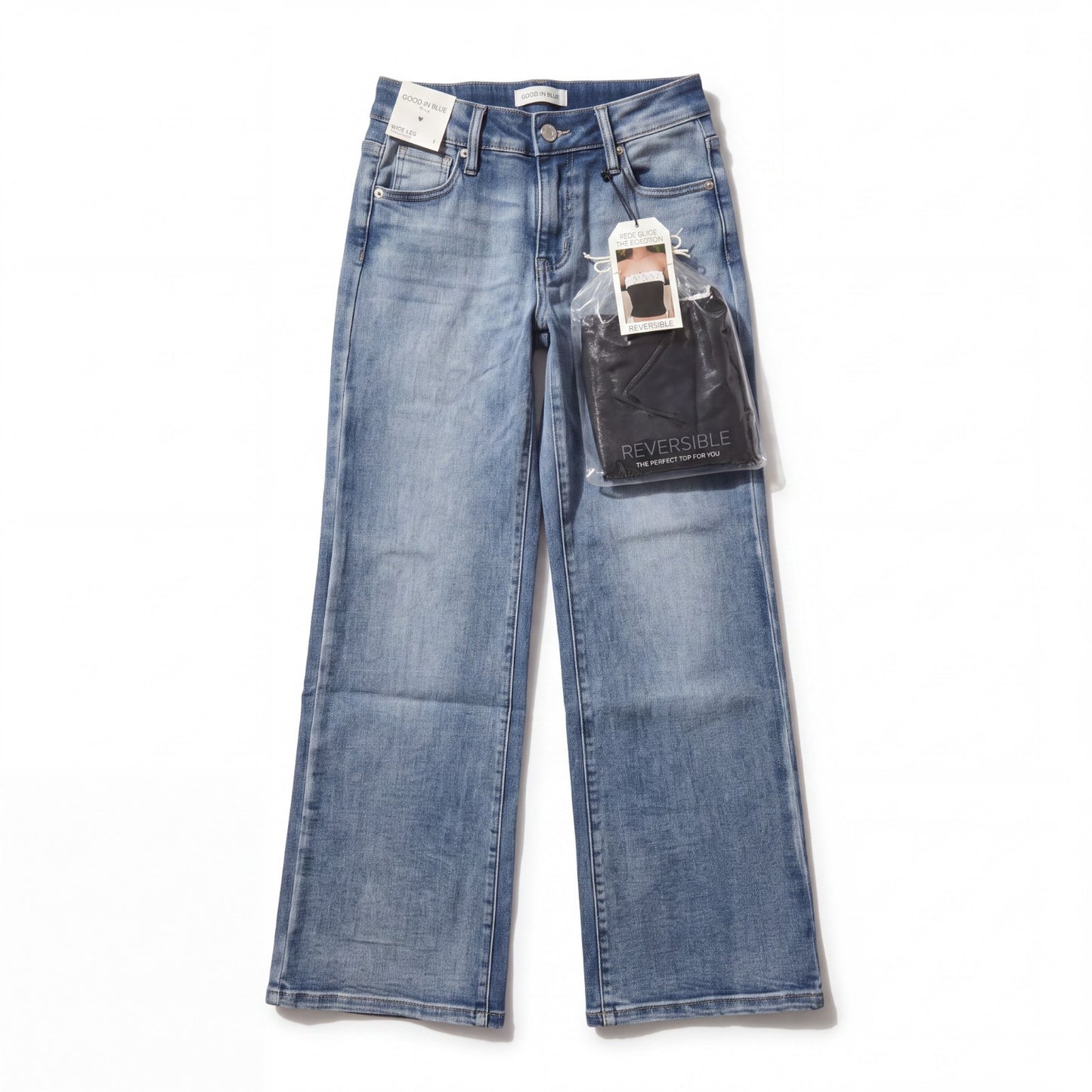 Love Soho Denim Pants Junior’s 1 Low Rise Wide Leg Blue with Reversible Tube Top