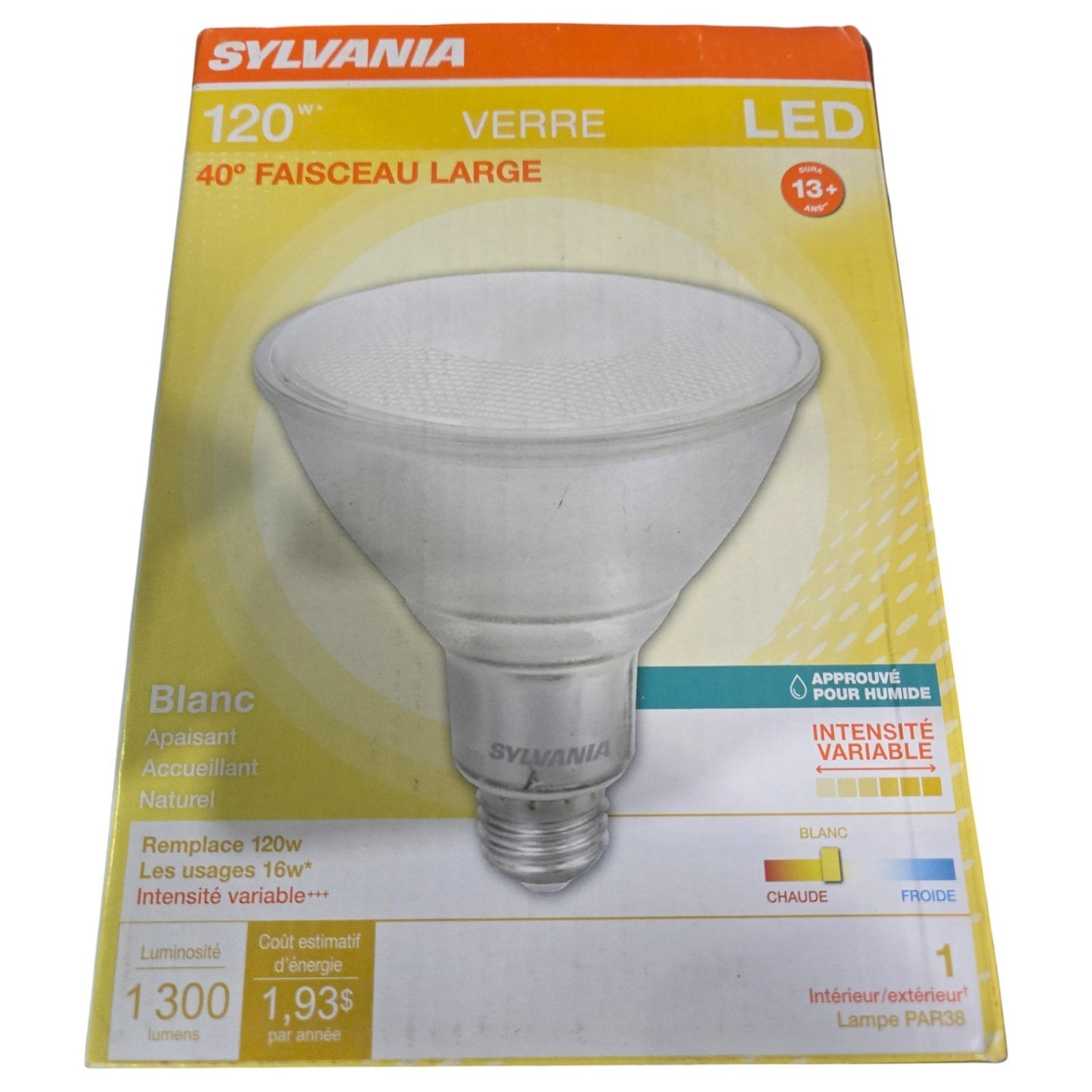 Sylvania LED16PAR38/DIM/830/FL40/13Y/GL/W/RP 16 Watt 1300 Lumens Dimmable Flood