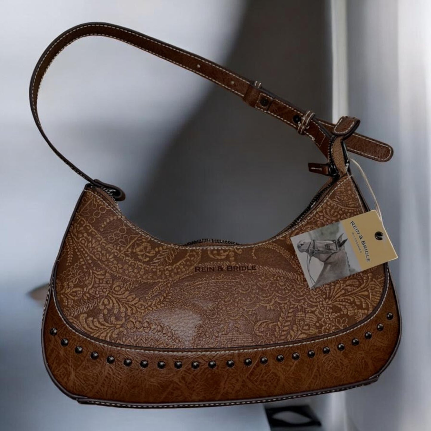NWT Rein and Bridle Brown Faux Leather Women's Purse Western Bag. 12x7x2 Size