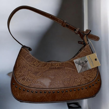 NWT Rein and Bridle Brown Faux Leather Women's Purse Western Bag. 12x7x2 Size