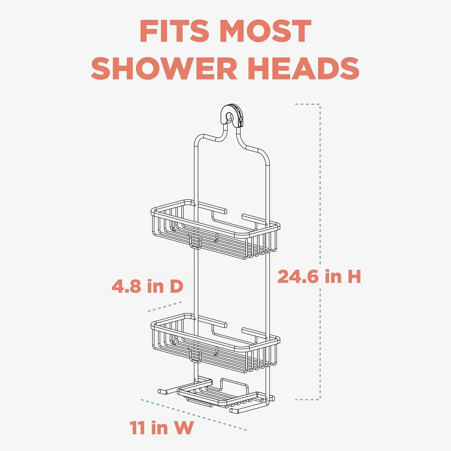Zenna Home Rustproof Black Hanging Shower Caddy with 2 Shelves & Hooks