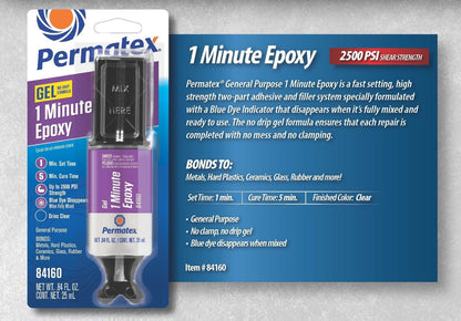 Permatex 84160 PermaPoxy 1 Minute General Purpose Epoxy, 0.84 oz.