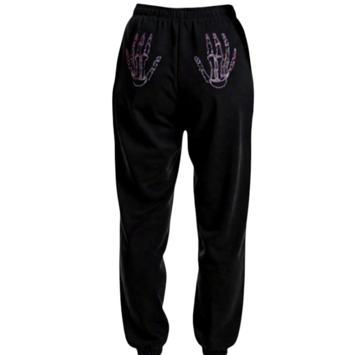 PINK Victoria's Secret Black Joggers with Purple Bling Skeleton Hands on Butt