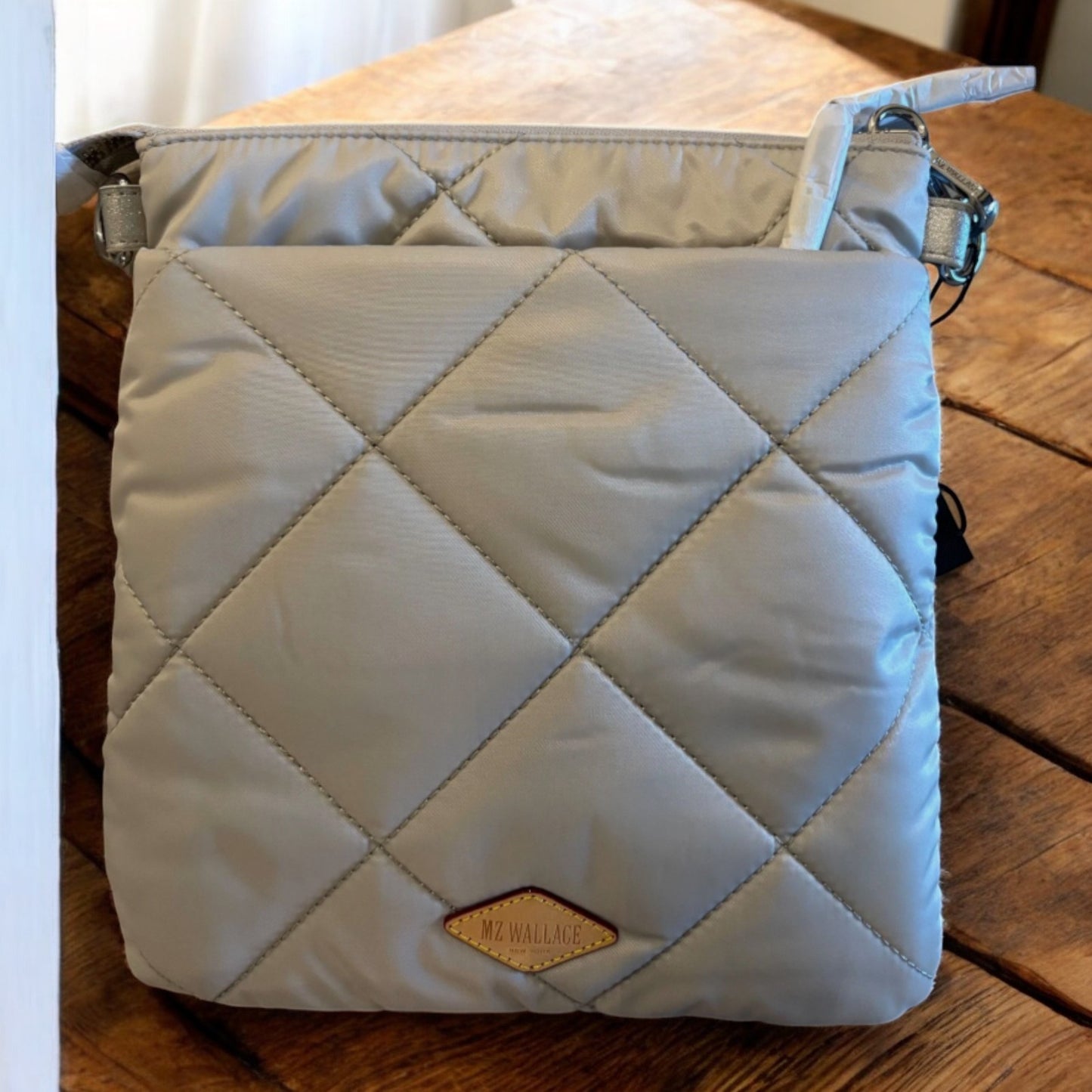 MZ WALLACE Madison Flat Crossbody, Frost - NWT -  Pockets: 6 Inside & 2 Outside