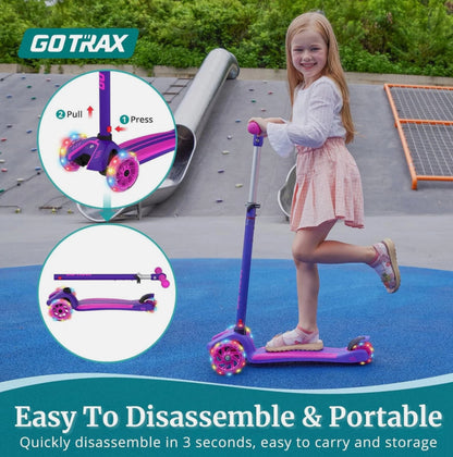Kids Kick Scooter, LED Lighted Wheels and 3 Adjustable Height Handlebars, Lea...