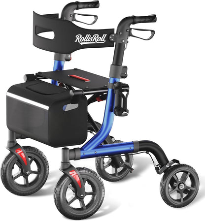 RollisRoll All Terrain Walker for Seniors with Seat, Foldable Aluminum Frame 10”