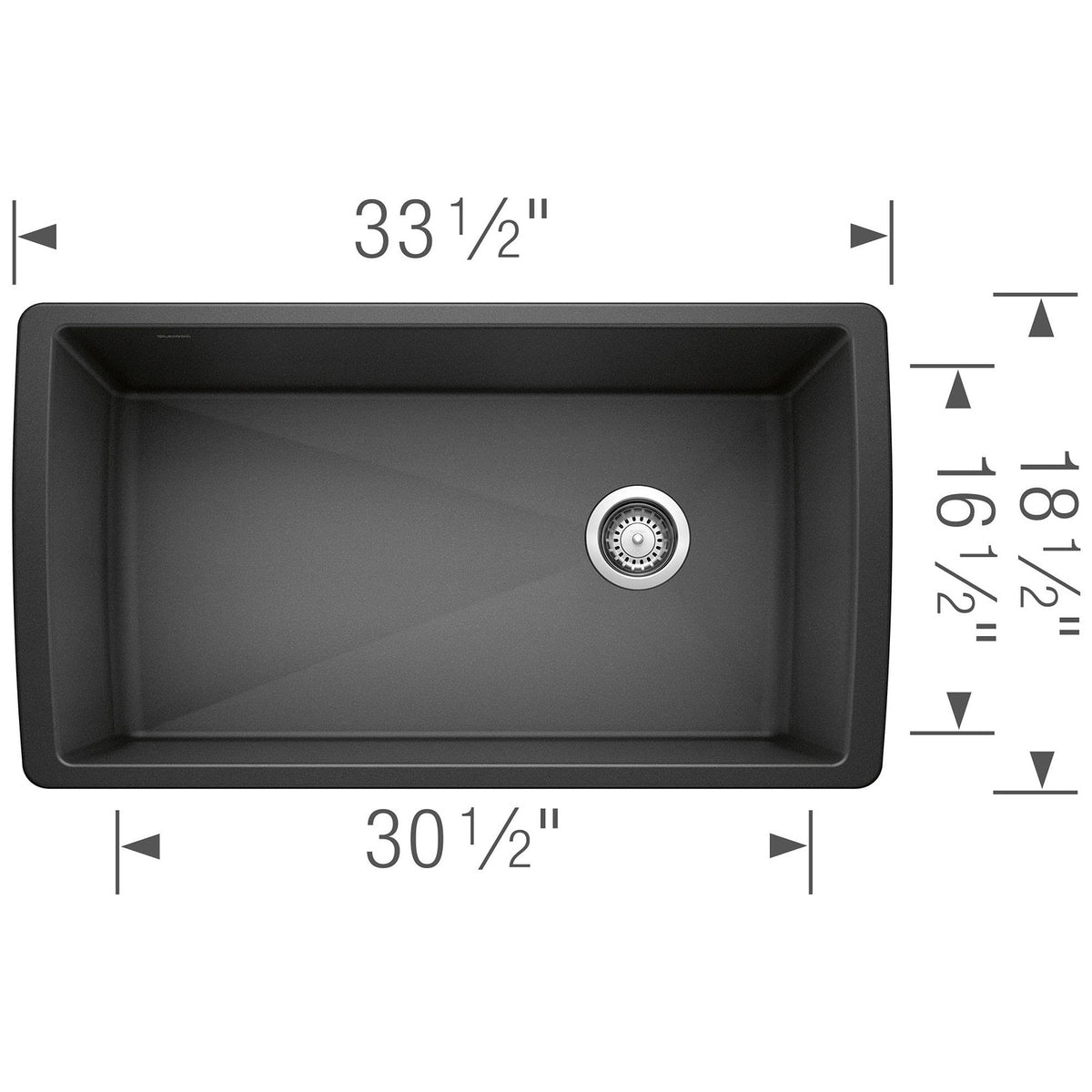 BLANCO Diamond Silgranit Super Single Undermount Kitchen Sink, 33.5" L X 18.5" W