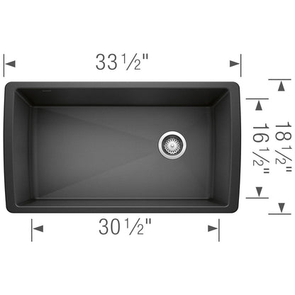 BLANCO Diamond Silgranit Super Single Undermount Kitchen Sink, 33.5" L X 18.5" W