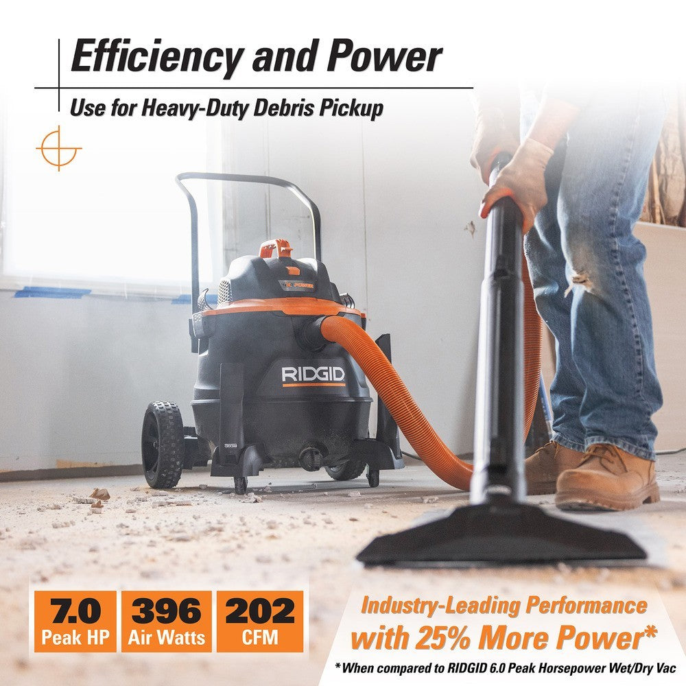 RIDGID 16 Gal. 7.0 Peak HP NXT Power Shop Vacuum w/ Cart, Fine Dust Filter, Hose