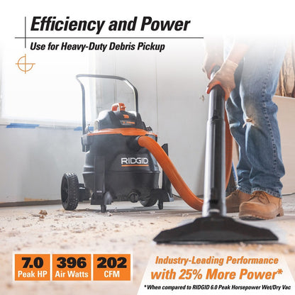 RIDGID 16 Gal. 7.0 Peak HP NXT Power Shop Vacuum w/ Cart, Fine Dust Filter, Hose