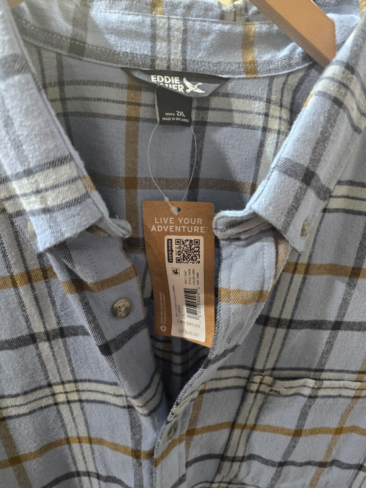 Eddie Bauer Men's Field Flannel Long Sleeve, Lt Harbor, 2XL