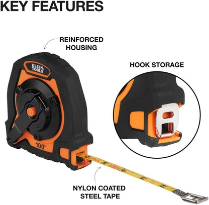 Klein Tools 94100CR Closed Reel Long Tape Measure, 100-Foot
