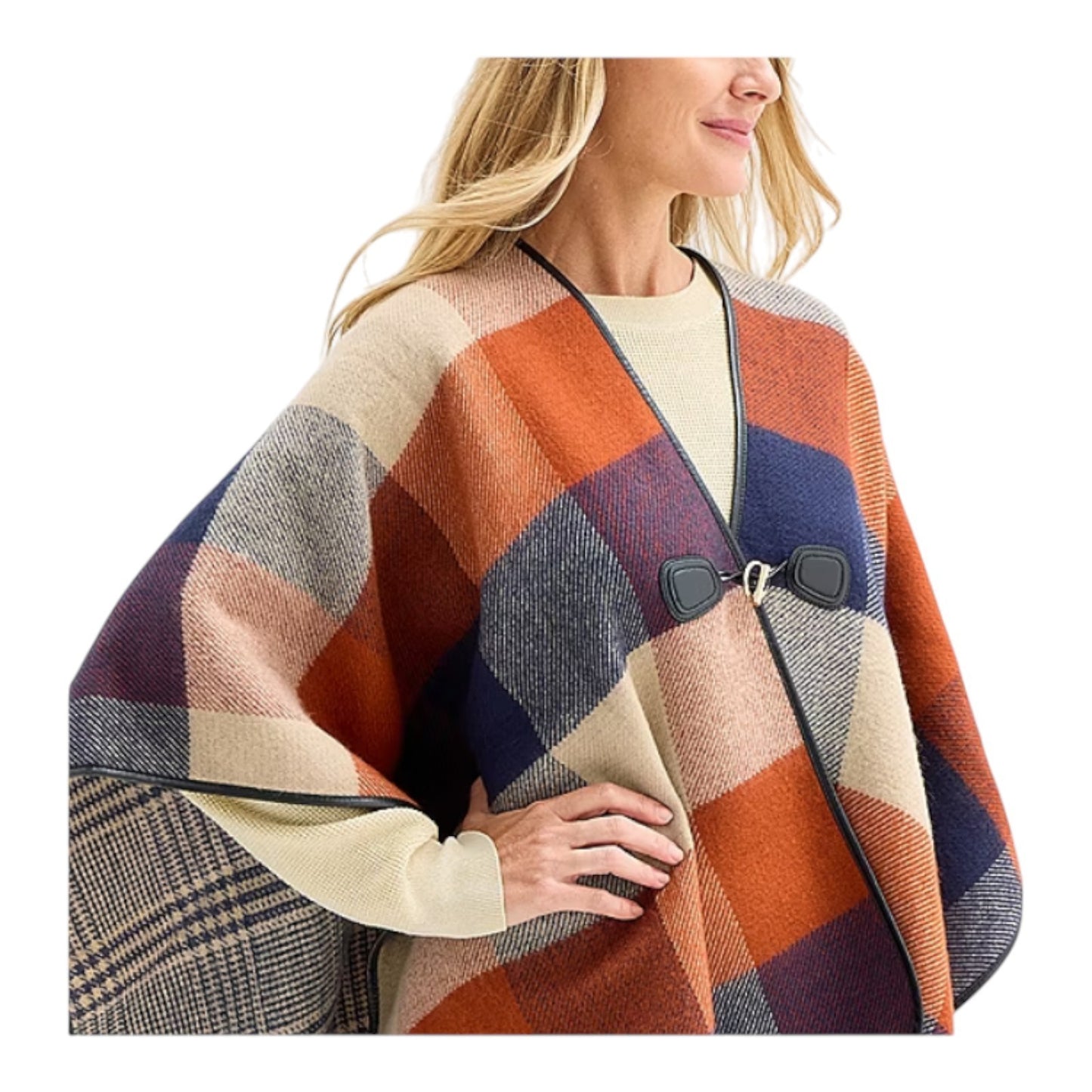 Liz Claiborne Wrap Shawl Plaid Houndstooth Lined Oversized Fall Equestrian 41x30