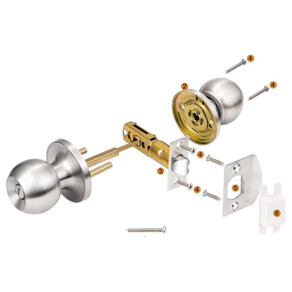 Brushed Nickel Doorknob, round Ball Privacy Knobs, Interior Keyless Door Lockset