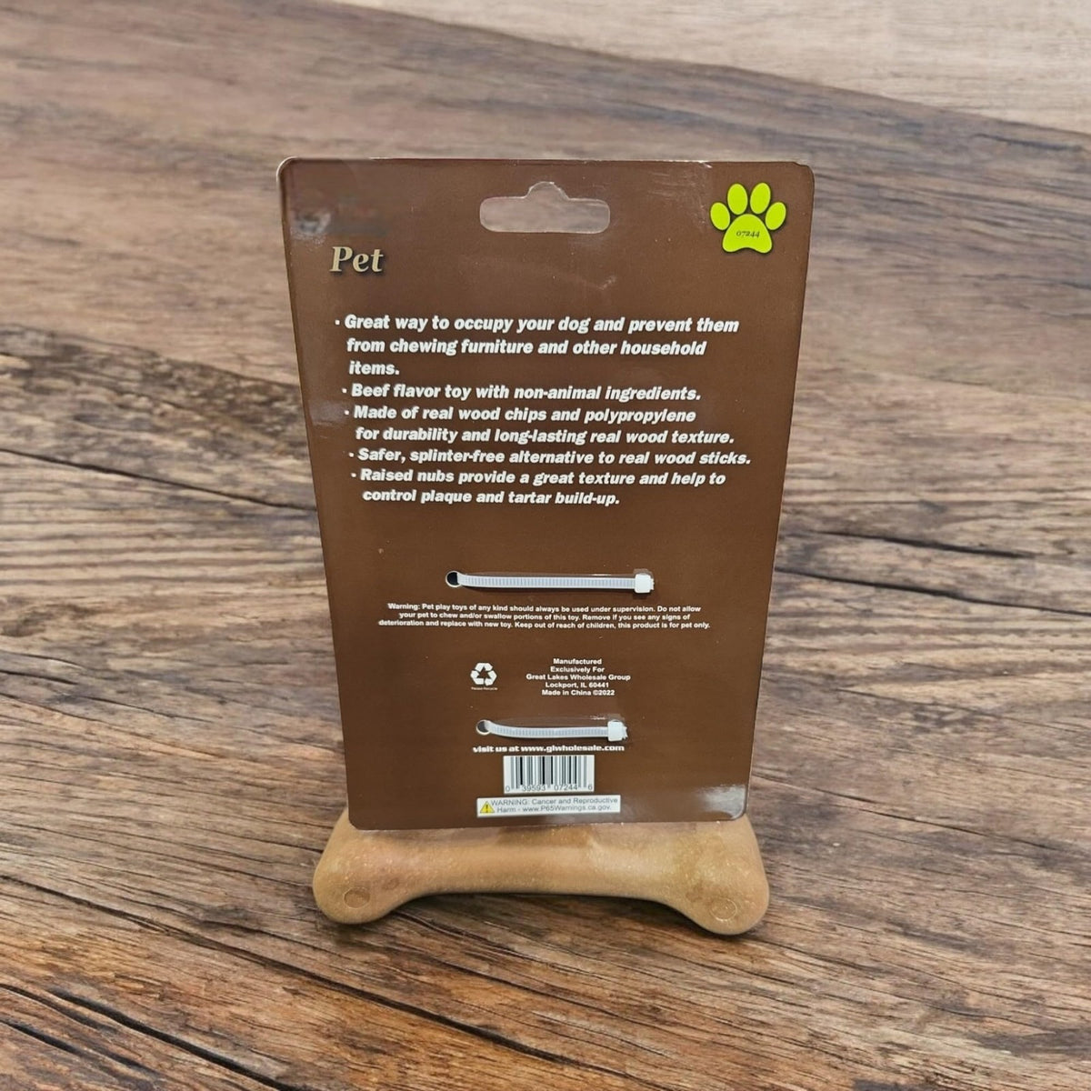 Durable Dog Chew Toy, Beef Flavor, Wood Texture with Nubs, Non-Animal Ingredien