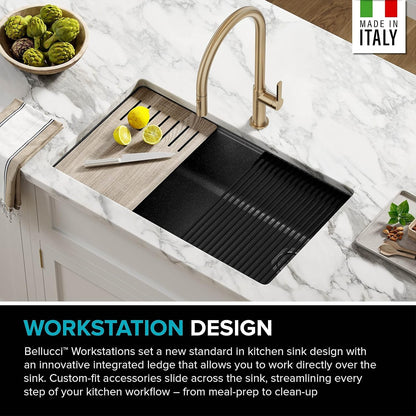 KRAUS Bellucci 32” Undermount Workstation Granite Black Kitchen Sink KGUW2-33MBL