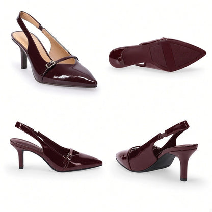 LC Lauren Conrad Daryna Women's Slingback Buckle Heels - Color = Wine