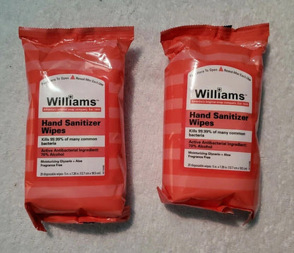 NEW Williams Hand Cleaning Wipes w/ Moisturizer + Aloe - Two 20 Packs Sets Each
