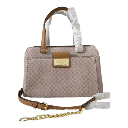 NWT Calvin Klein Women's Triple Compartment Satchel Crossbody Bag Almond/Brown