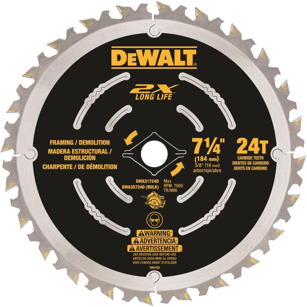 DEWALT Circular Saw Blade, 7 1/4 Inch, 24 Tooth, Wood Cutting (DWA31724D)
