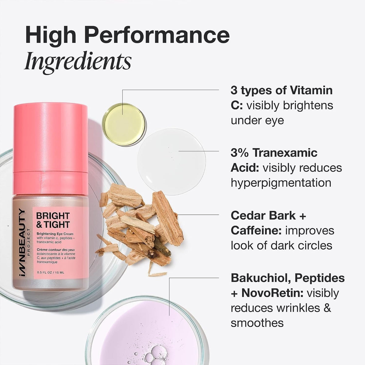 Innbeauty Project Bright & Tight Eye Cream with Vitamin C & Peptides 0.5 oz-15ml