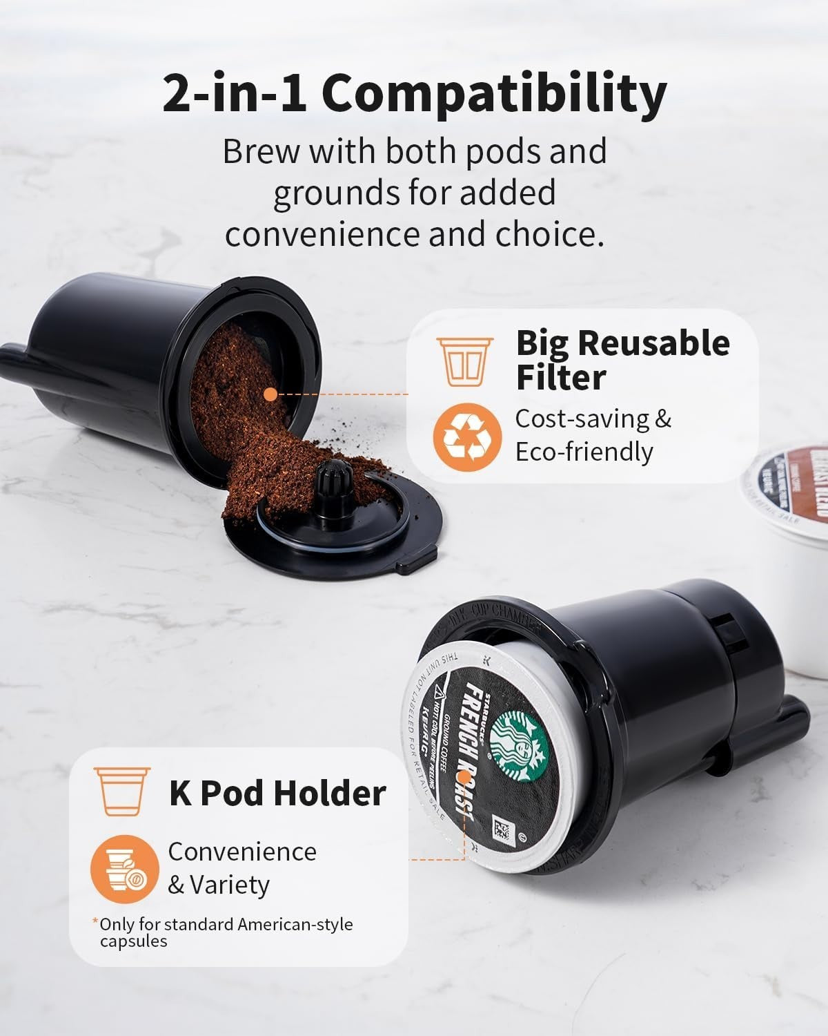 KIDISLE Hot & Iced Coffee Maker Single Serve Coffee Maker for K Cup and Grounds