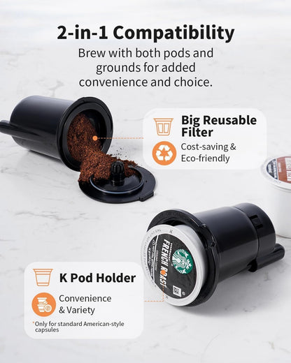 KIDISLE Hot & Iced Coffee Maker Single Serve Coffee Maker for K Cup and Grounds