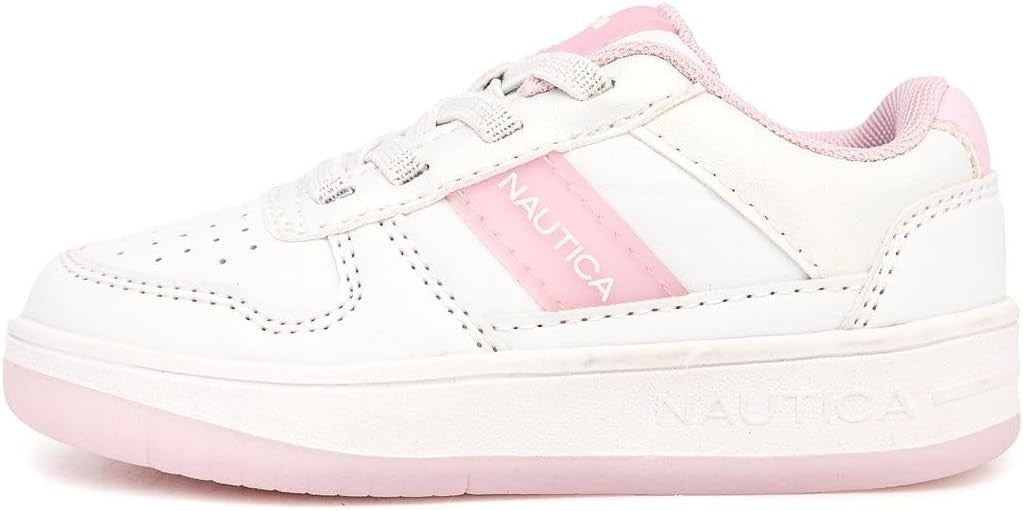Nautica Girls Fashion Shoe | Lace-Up Low-Top Sneakers White Iridescent Pink-Scie