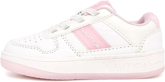 Nautica Girls Fashion Shoe | Lace-Up Low-Top Sneakers White Iridescent Pink-Scie