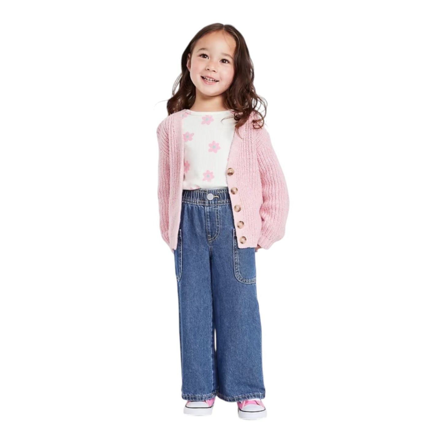 Old Navy Pull-On Baggy Wide-Leg Cargo Jeans for Toddler Girls, Light or Med Wash