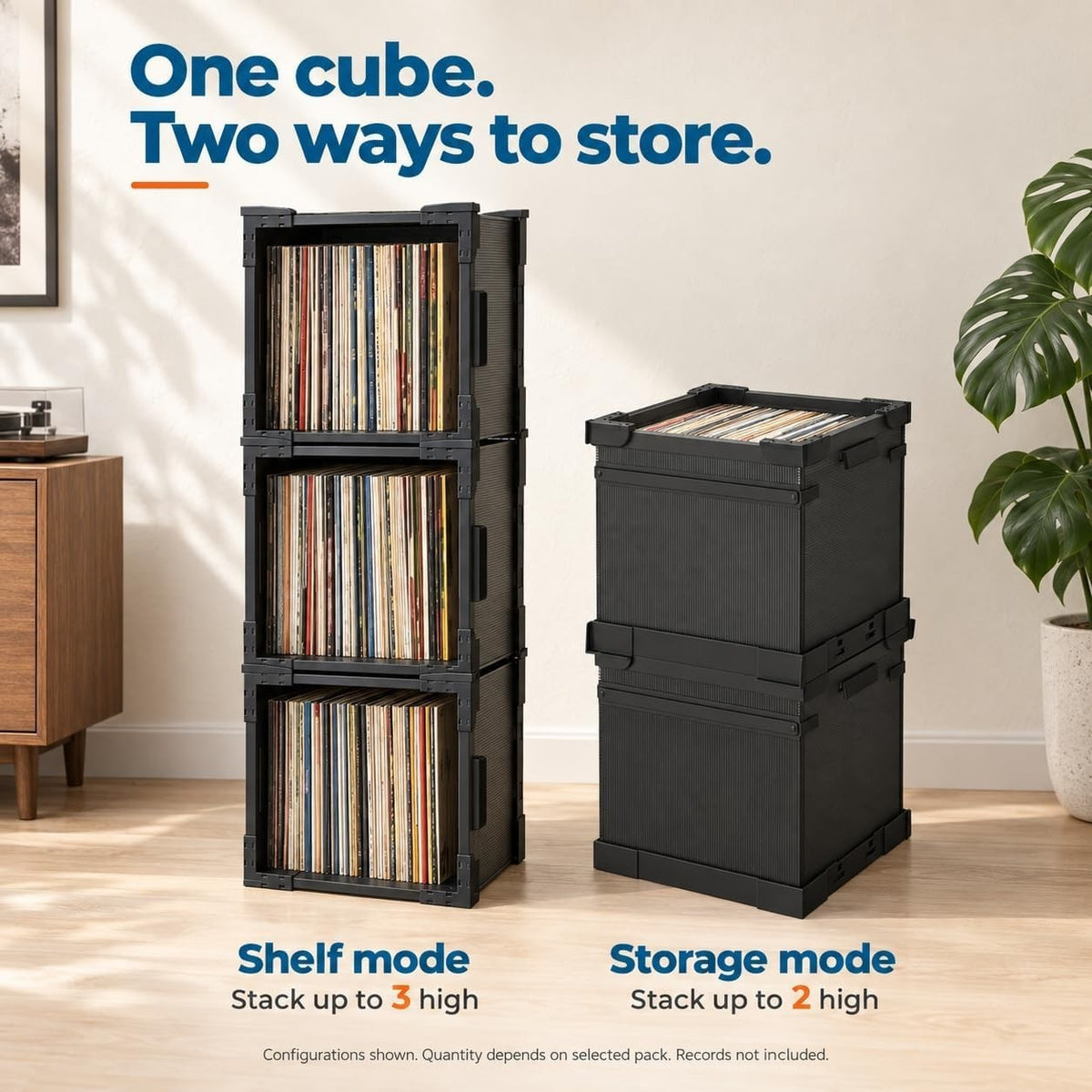 HumminGuru FlexiCube Vinyl Record Storage Box – Stackable Organizer for 12” R...