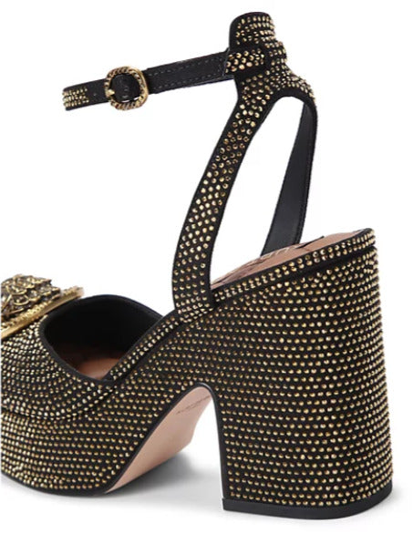 KURT GEIGER LONDON CHELSEA CLOSED PLATFORM IN GOLD COMB FABRIC