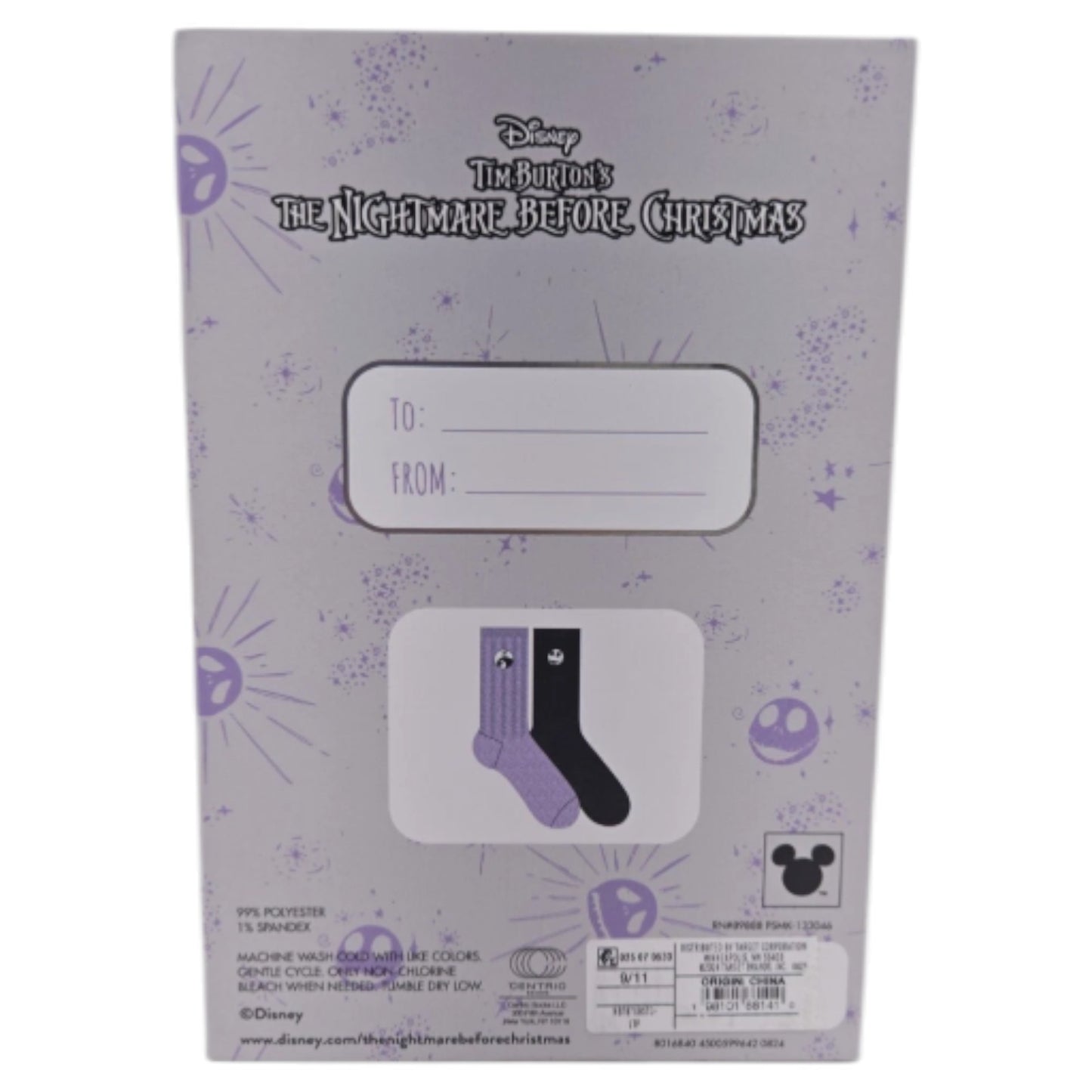 Disney The Nightmare Before Christmas Box 2 Pairs Super Soft Crew Socks Sz 4-10
