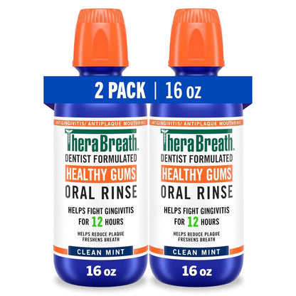 TheraBreath Healthy Gums Oral Rinse Clean Mint, 16oz - 2 Pack - 33.8 Oz